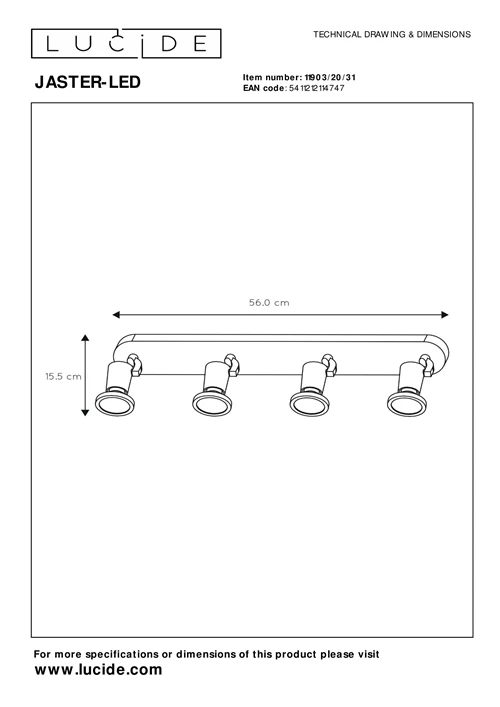 Lucide JASTER-LED - Deckenstrahler - LED - GU10 - 4x5W 2700K - Weiß - technisch